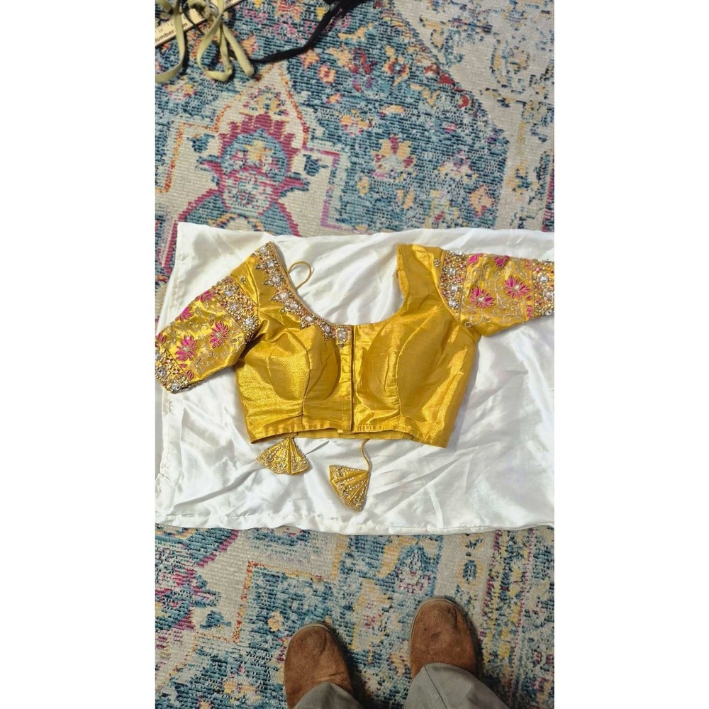 Vintage Silk Embroidered Saree BGold Lehenga Choli Top‎ Hand Beaded Bridal - Picture 5 of 16